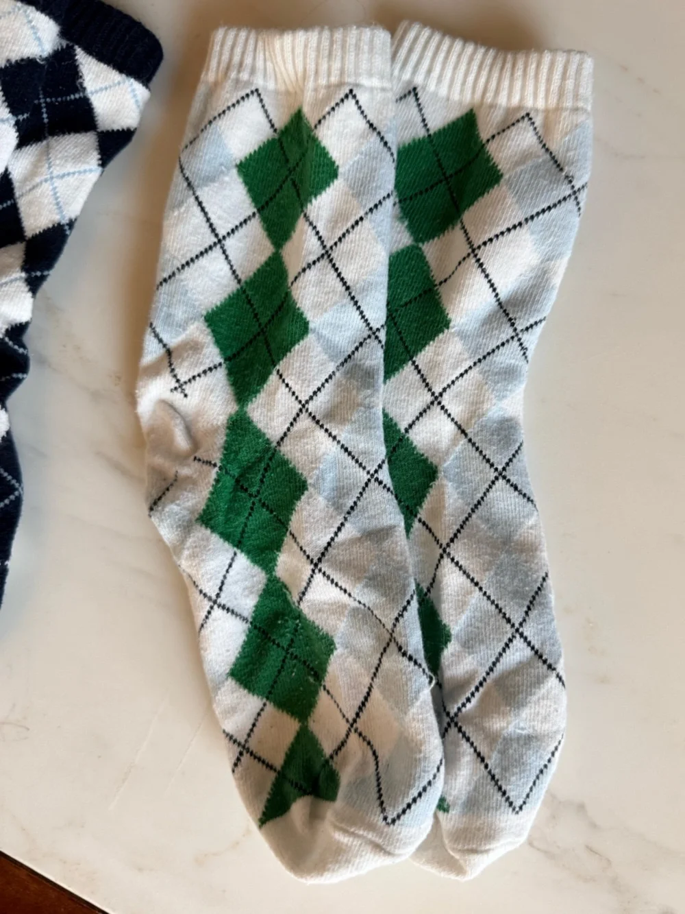 Gymboree Boys 2 pairs of Argyle Socks - Navy & Green white & light blue